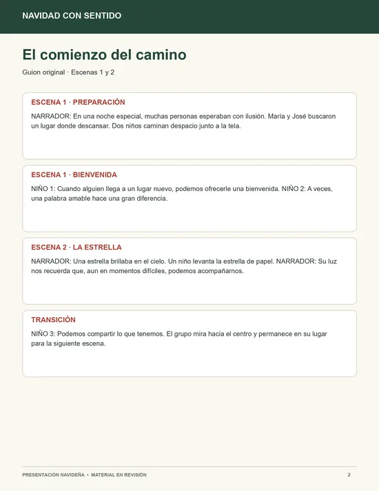 Página de muestra del guion navideño en revisión